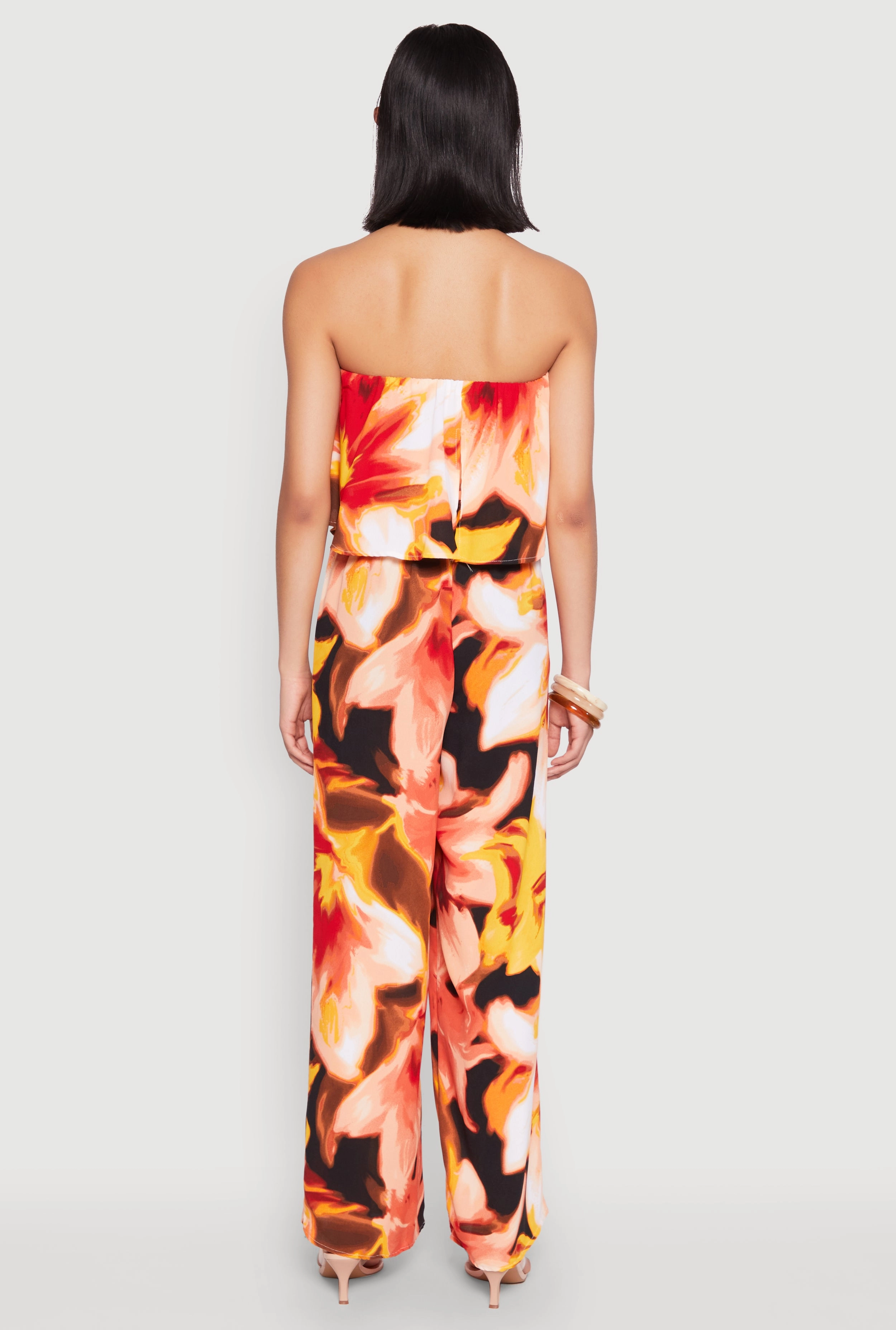 Abstract Floral Print Strapless Jumpsuit