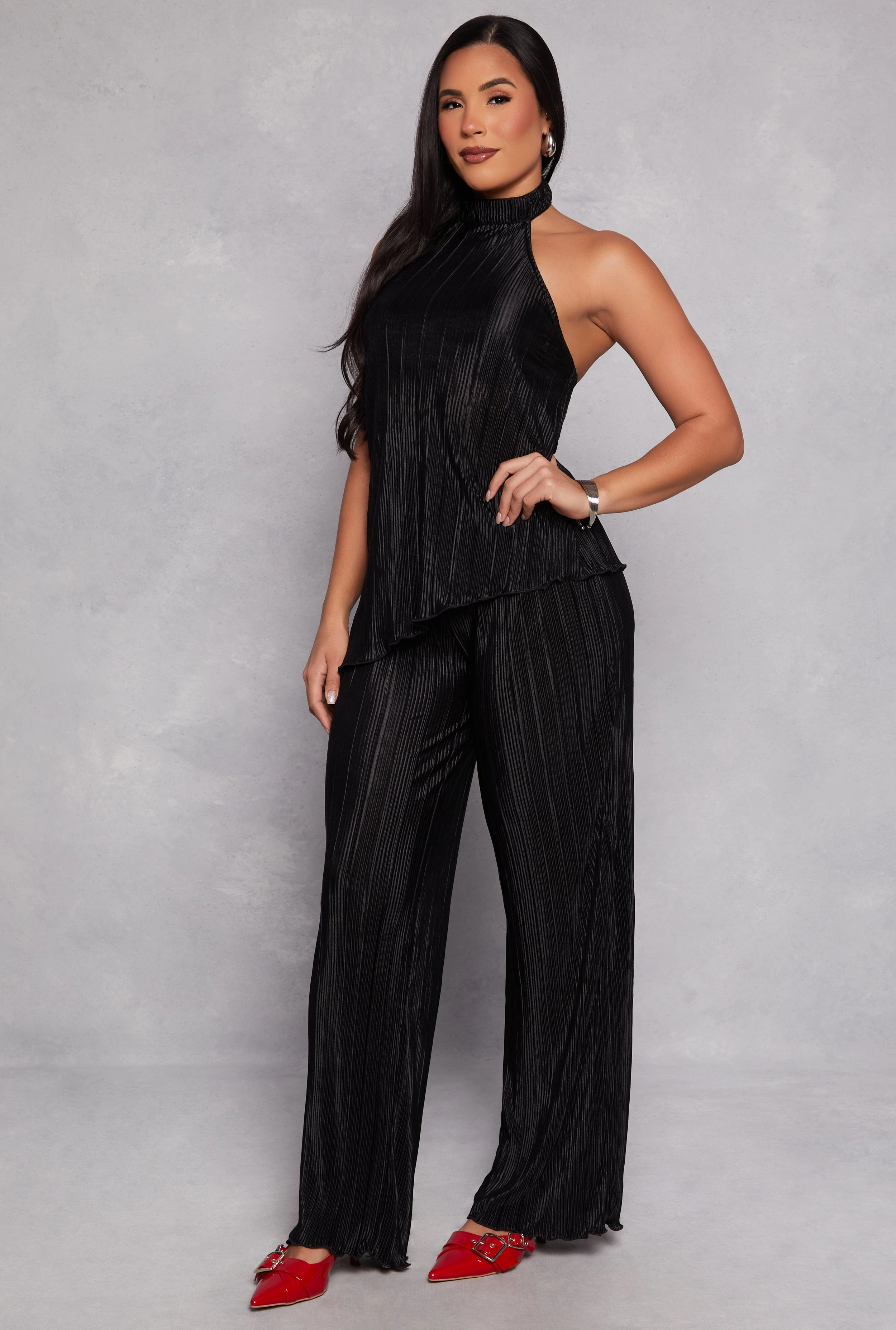 Almost Famous Plisse Asymmetrical Hem Halter Top