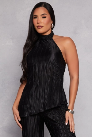 Almost Famous Plisse Asymmetrical Hem Halter Top