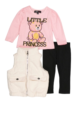 Baby Girls 0-9M Little Princess Graphic Top and Vest with Leggings