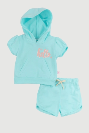 Baby Girls 12-24M Hello Little Cutie Graphic Hooded Tee and Shorts