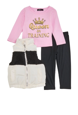 Baby Girls 12-24M Queen Graphic Tee and Puffer Vest with Leggings