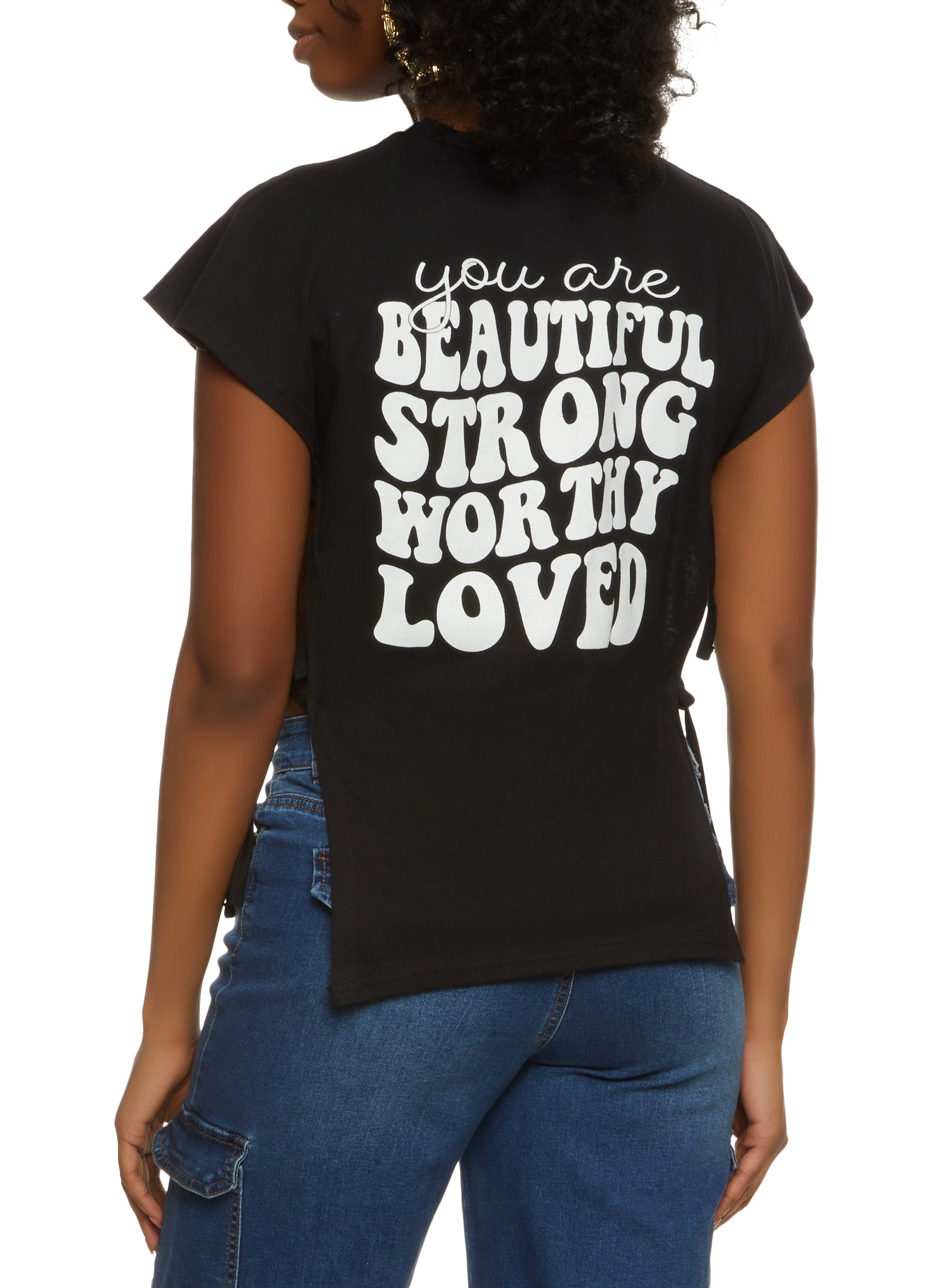 Beautiful Positive Vibes Only Side Tie Tee