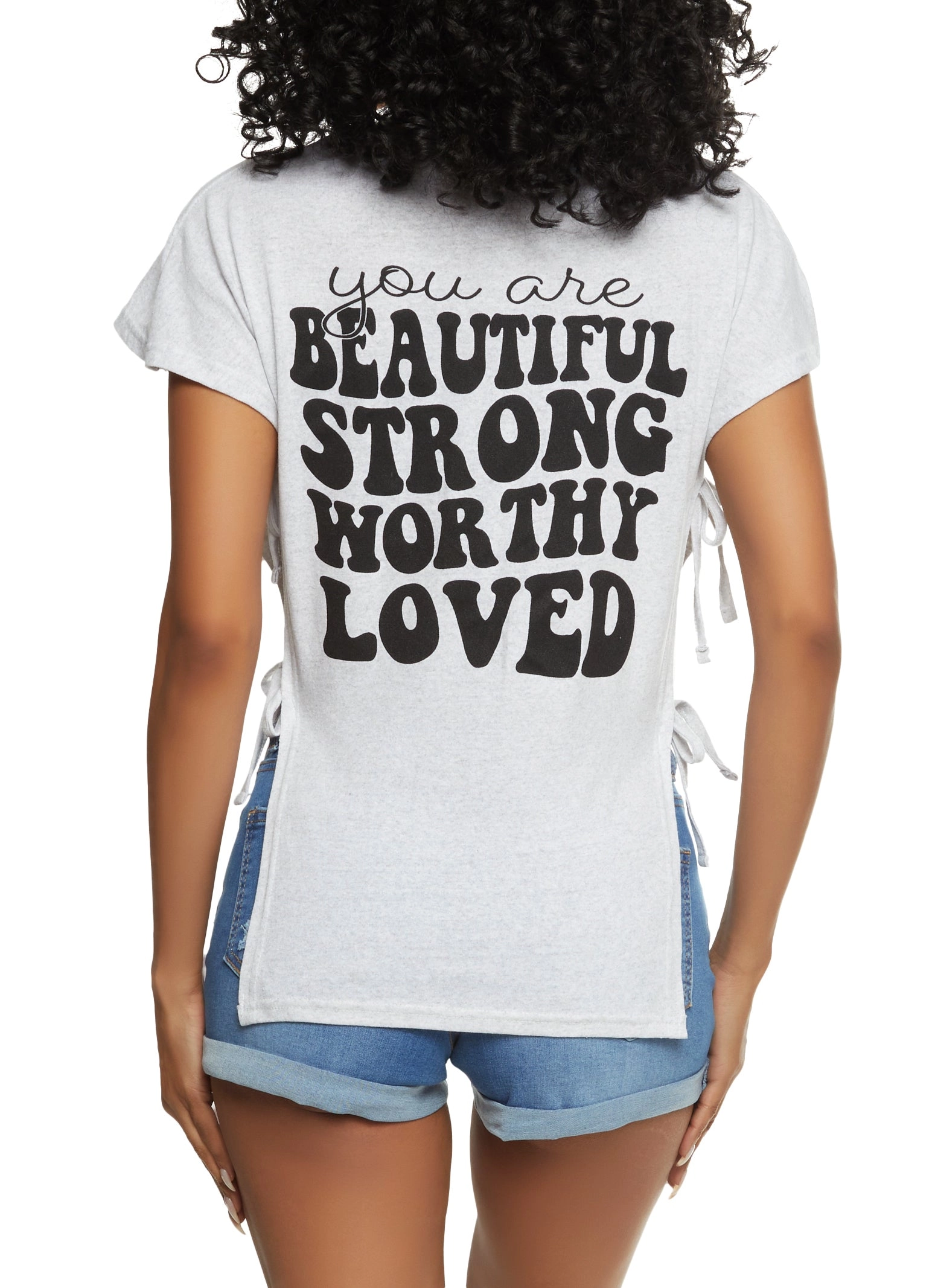 Beautiful Positive Vibes Only Side Tie Tee
