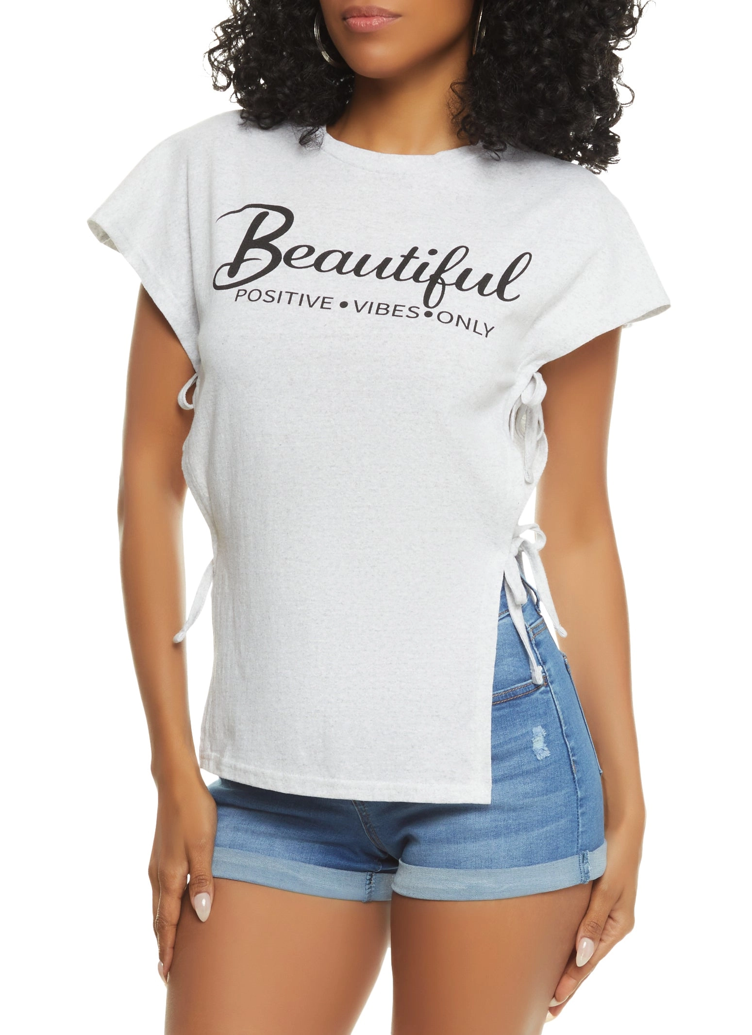 Beautiful Positive Vibes Only Side Tie Tee