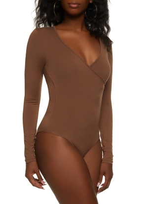 Body Contour Faux Wrap Long Sleeve Bodysuit
