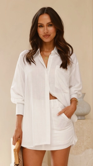 Charla Button Up Top - White