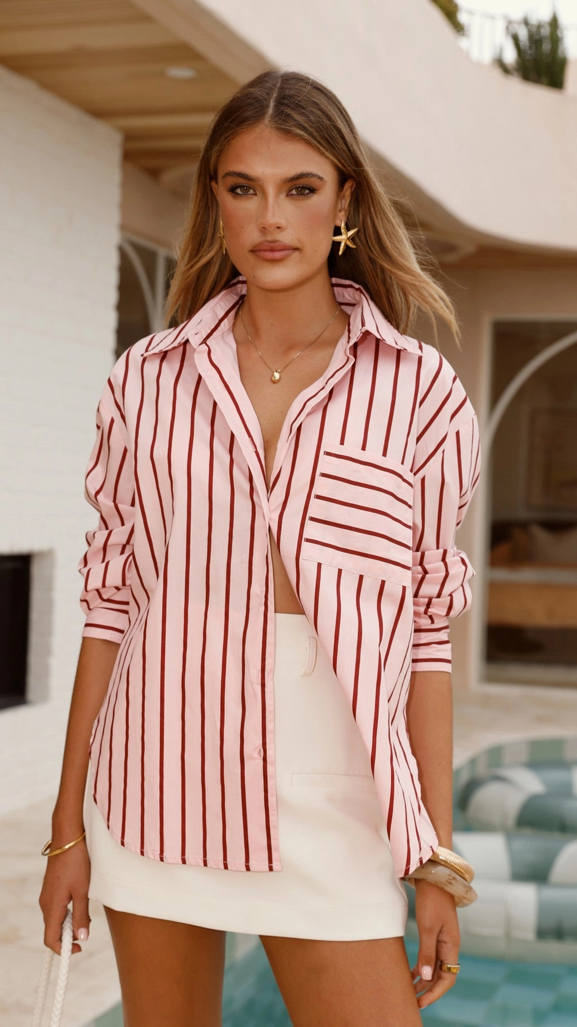 Danya Long Sleeve Button Up Shirt - Pink Stripe