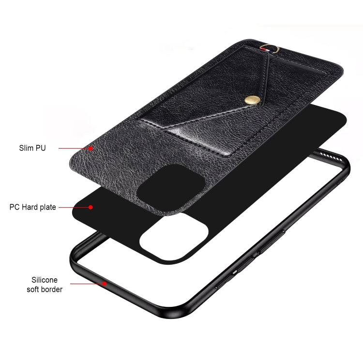 For iPhone 11 Litchi Texture Silicone   PC   PU Leather Back Cover Shockproof Case with Card Slot