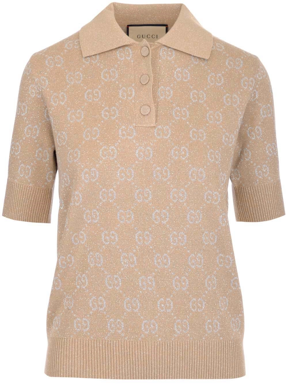Gucci Lamé GG Jacquard Knitted Polo Shirt