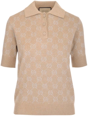 Gucci Lamé GG Jacquard Knitted Polo Shirt