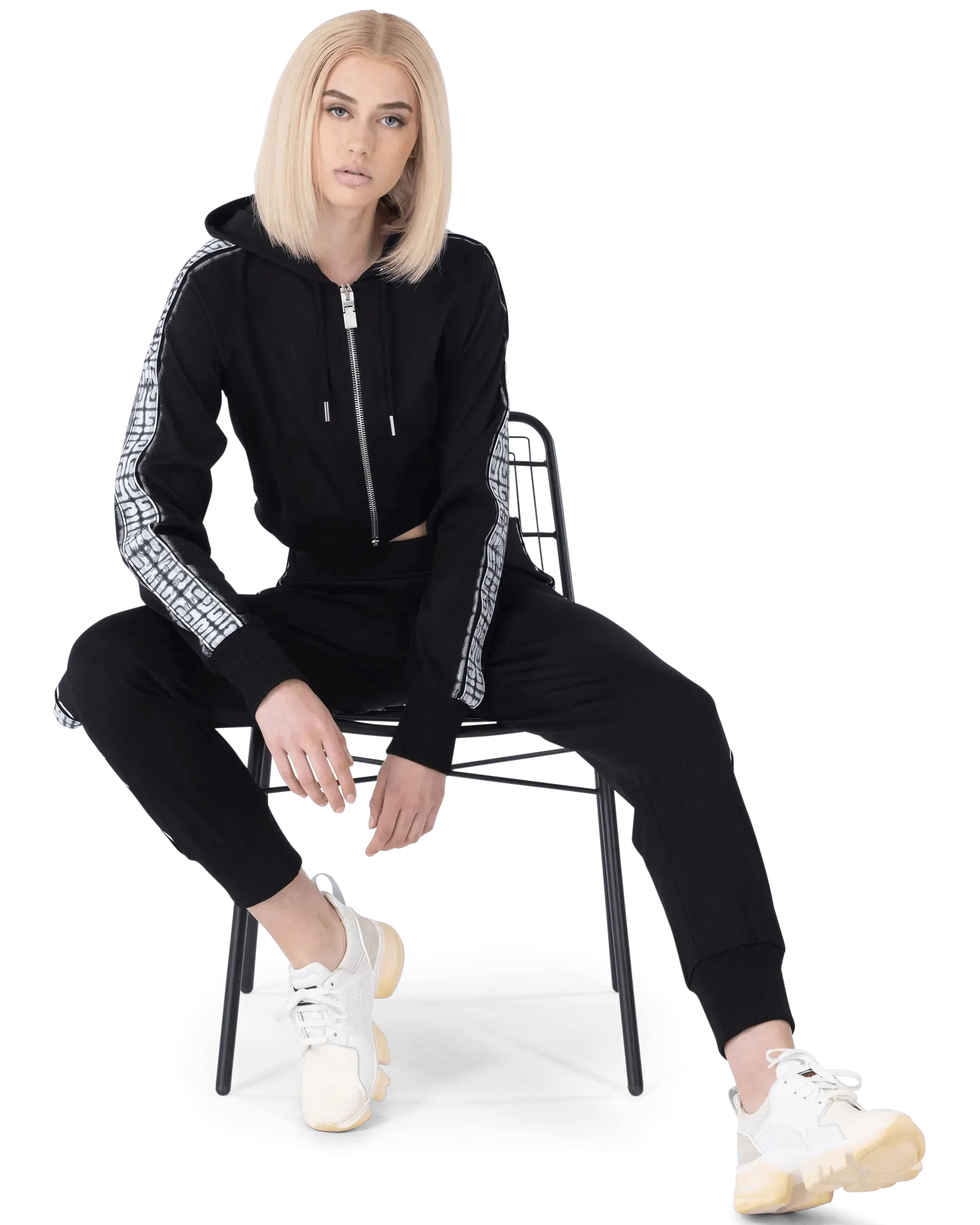 Logo Tape Cropped Zip Up Hoodie