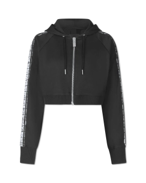 Logo Tape Cropped Zip Up Hoodie