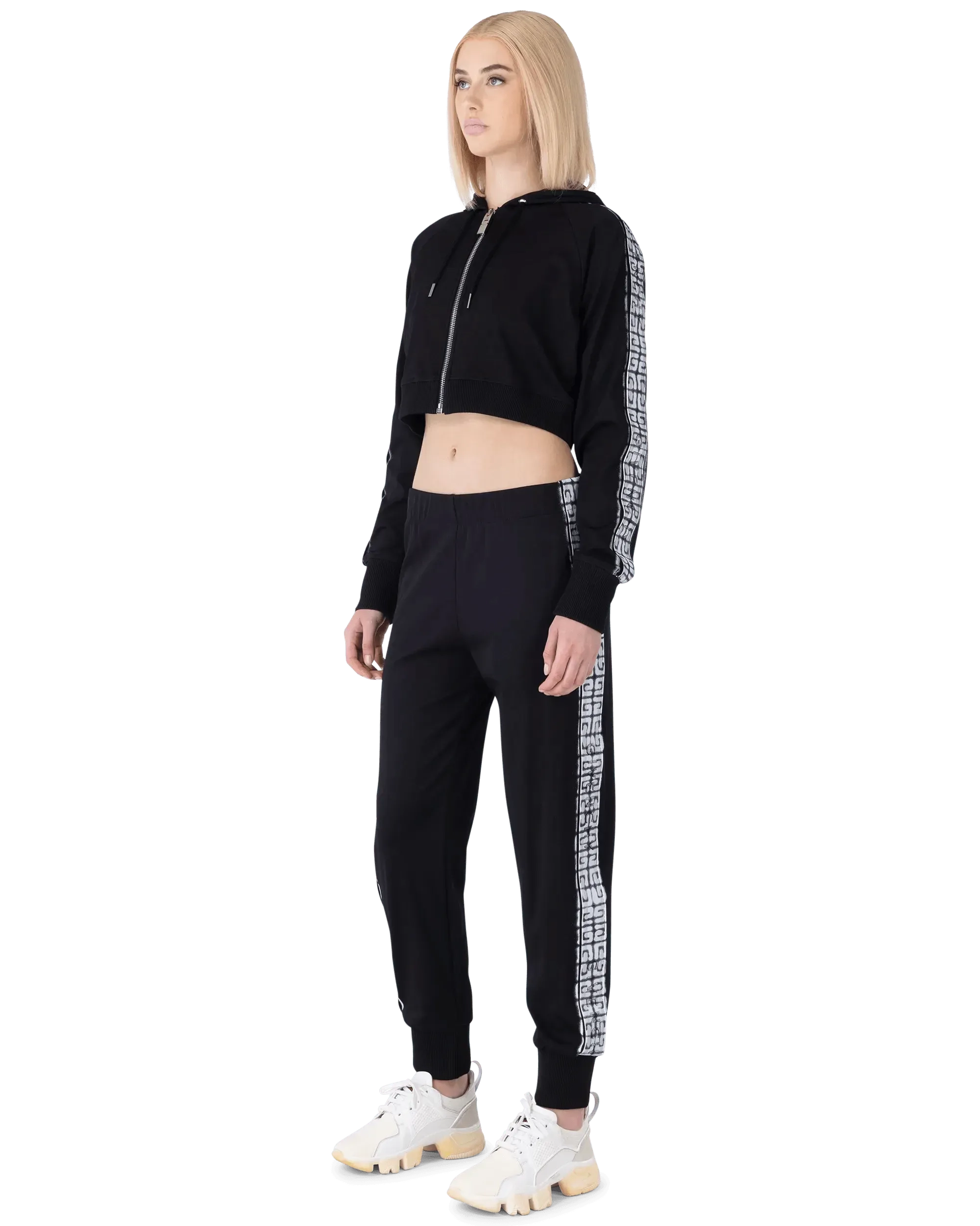 Logo Tape Cropped Zip Up Hoodie