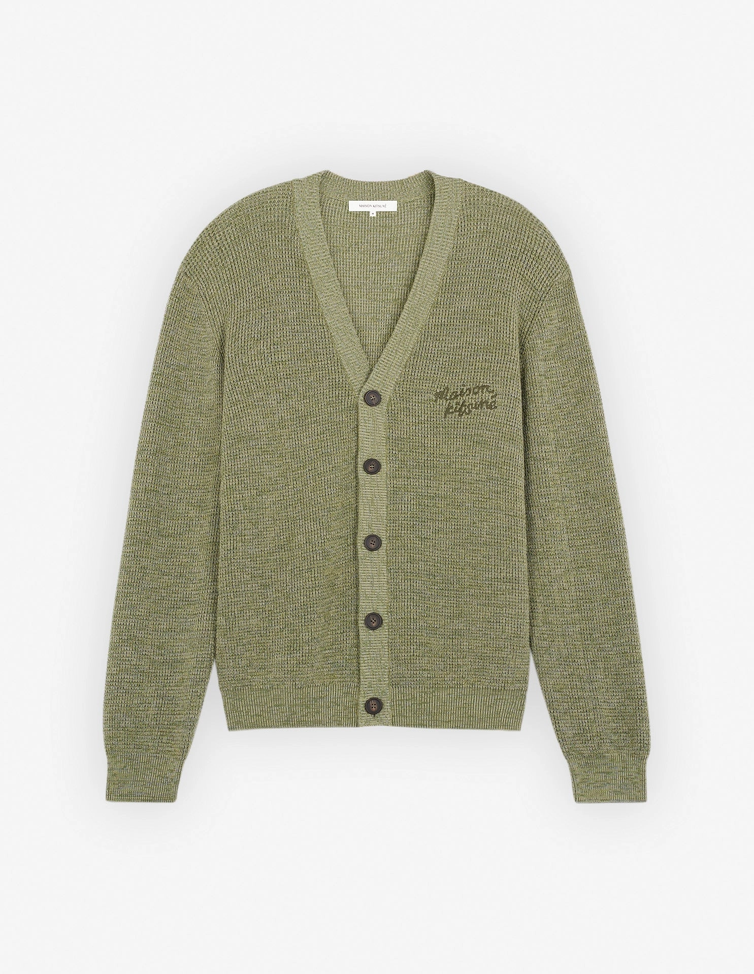 Men's Maison Kitsune Handwriting Comfort Cardigan Khaki Green Melange