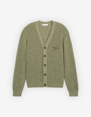 Men's Maison Kitsune Handwriting Comfort Cardigan Khaki Green Melange