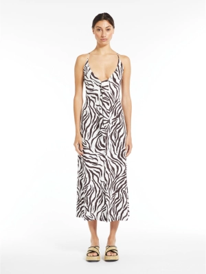 Midi Dress with Brown All Over Print