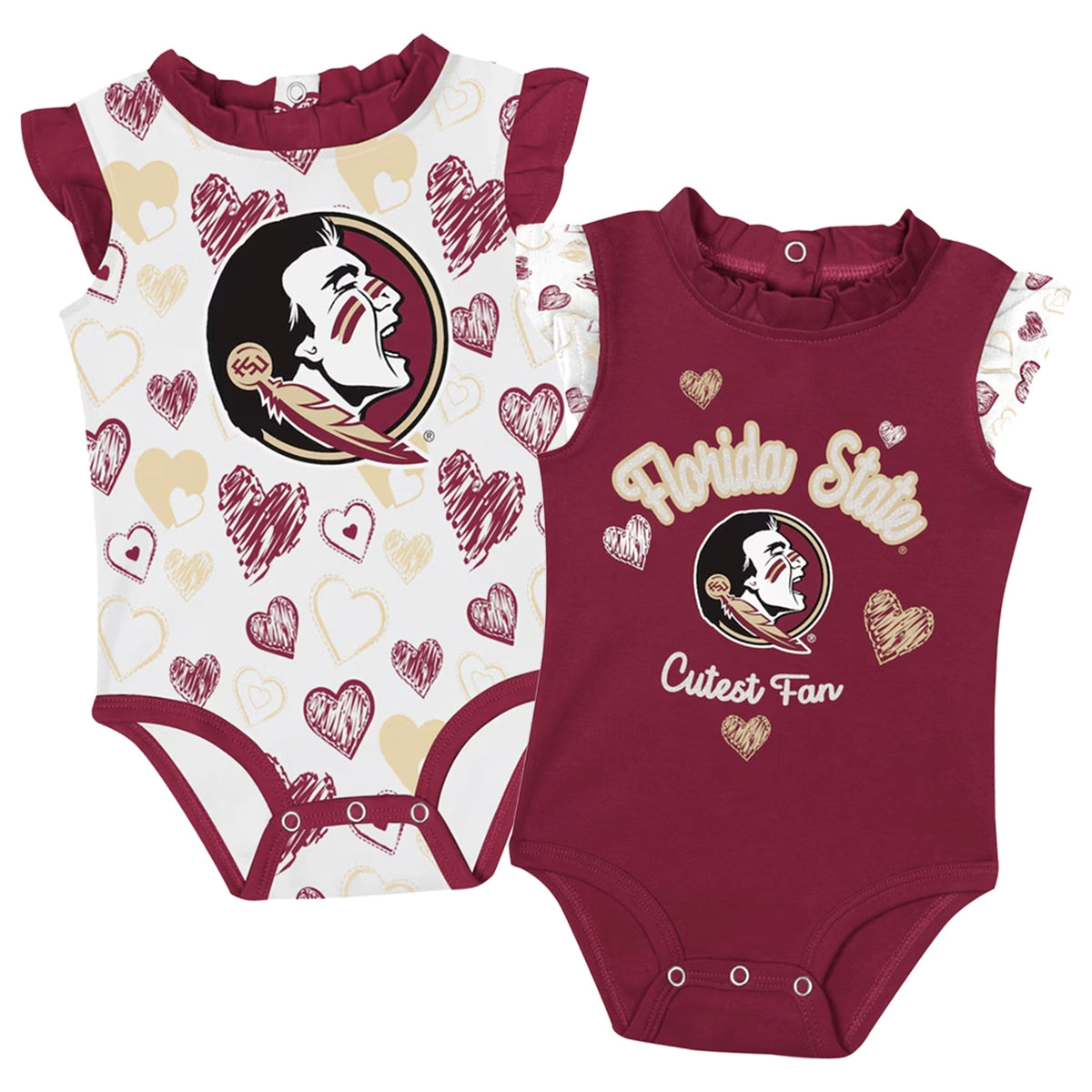 Outerstuff Infant Girl's Florida State Cutest Fan Heart Design Creeper Set  - Garnet/White