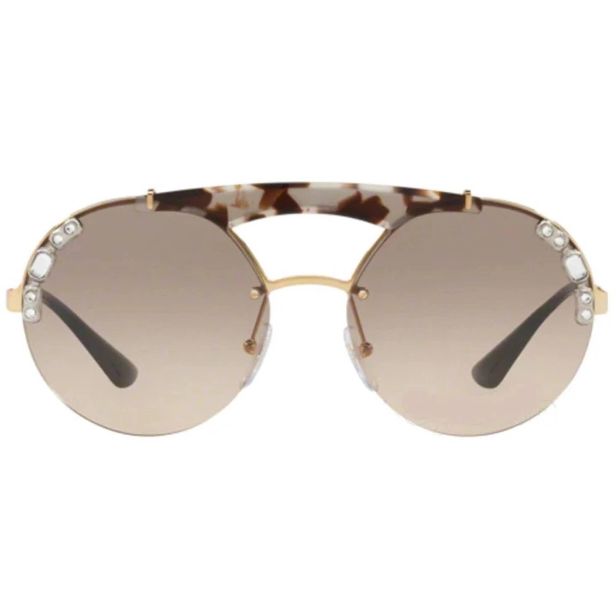 Prada Women's Sunglasses - Gold/Opal Metal Half Rim Frame Brown Lens | 0PR 53US C3O3D0