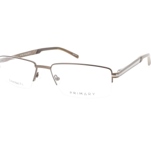 Primary Men's Eyeglasses - Demo Lens Metal Rectangular Half Rim Frame | 1137 BROWN