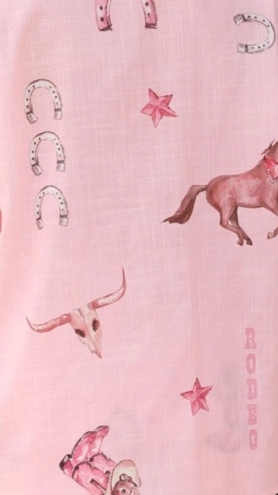 Rodeo Button Up Shirt and Shorts Set - Pink