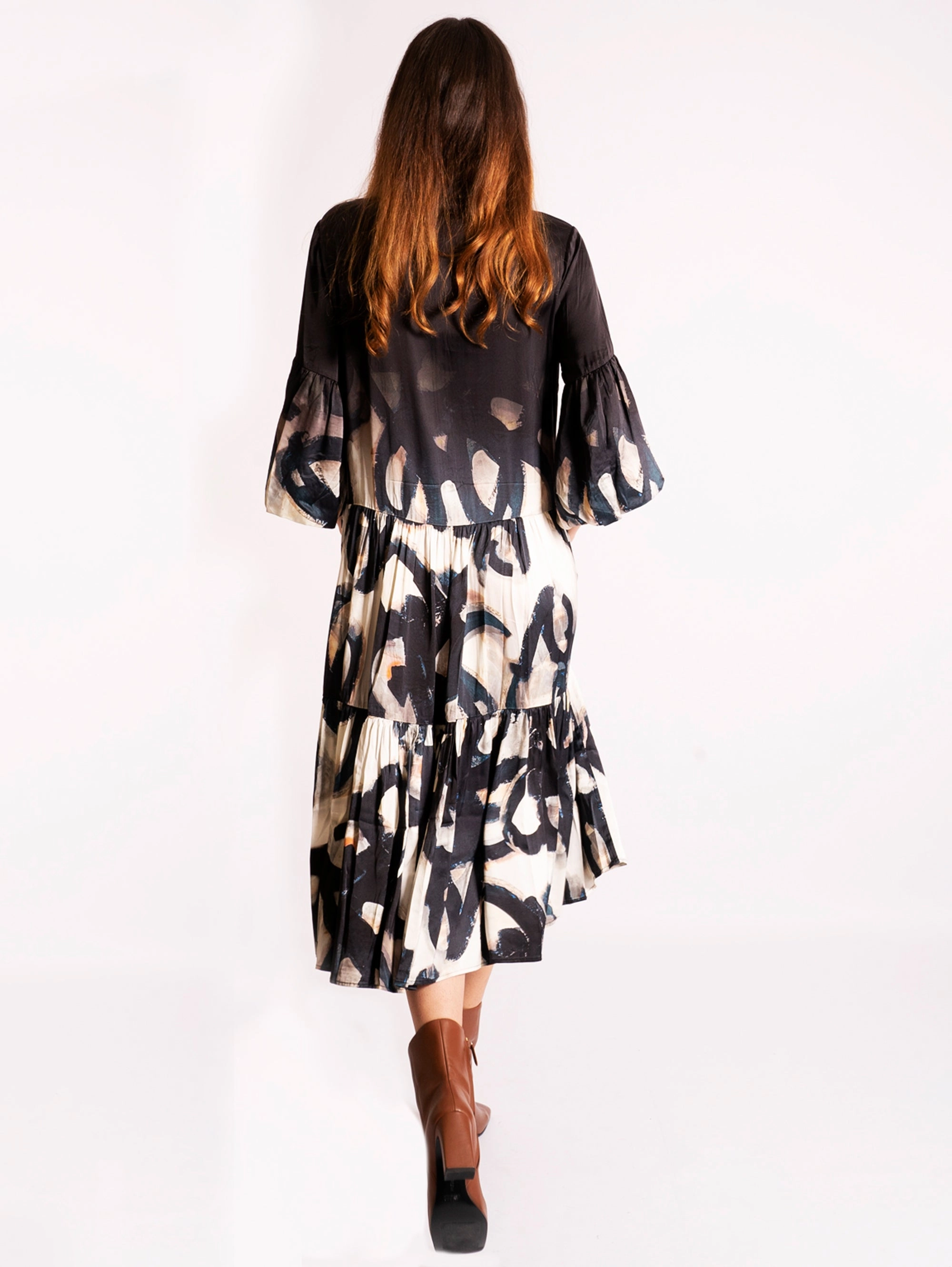 Shirt Dress with Black Print