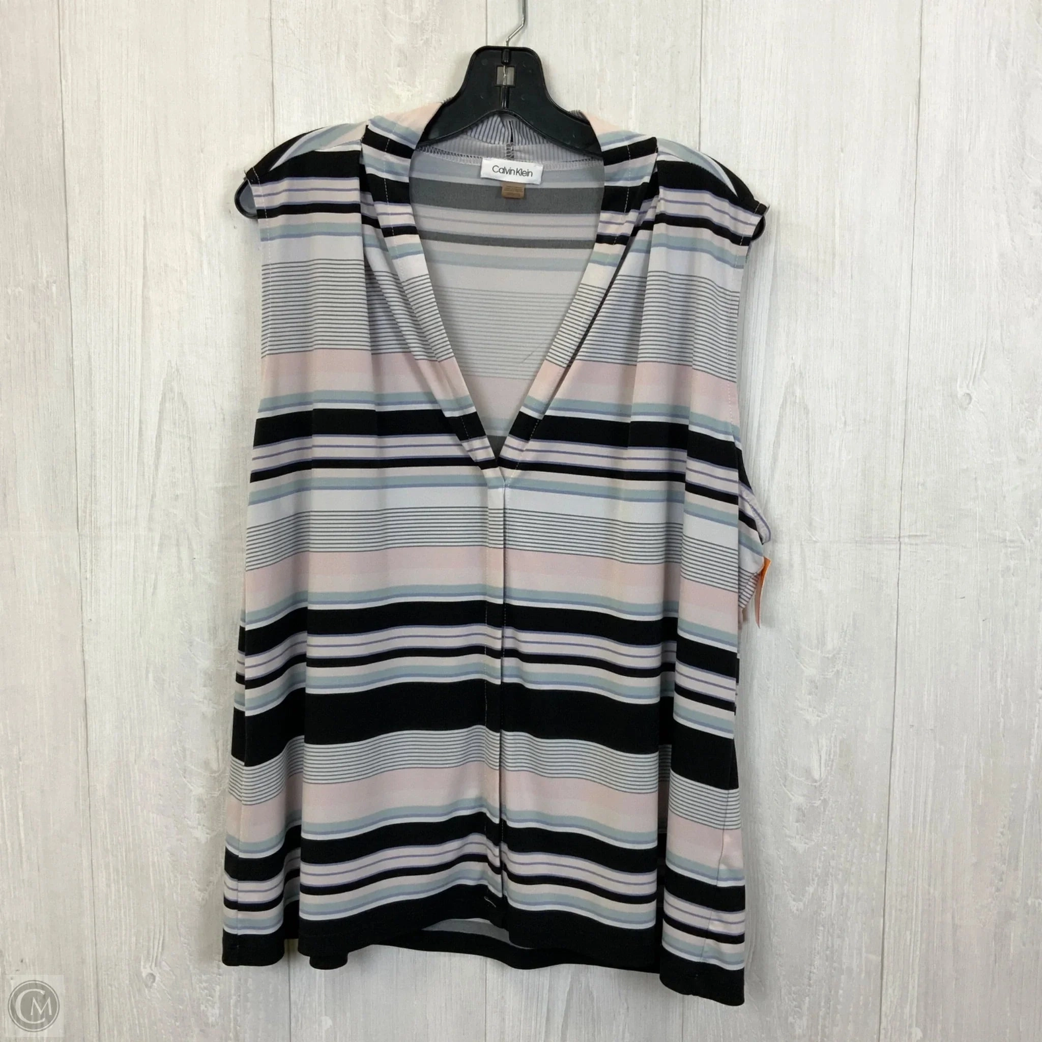 Top Sleeveless By Calvin Klein In Striped Pattern, Size: 1x