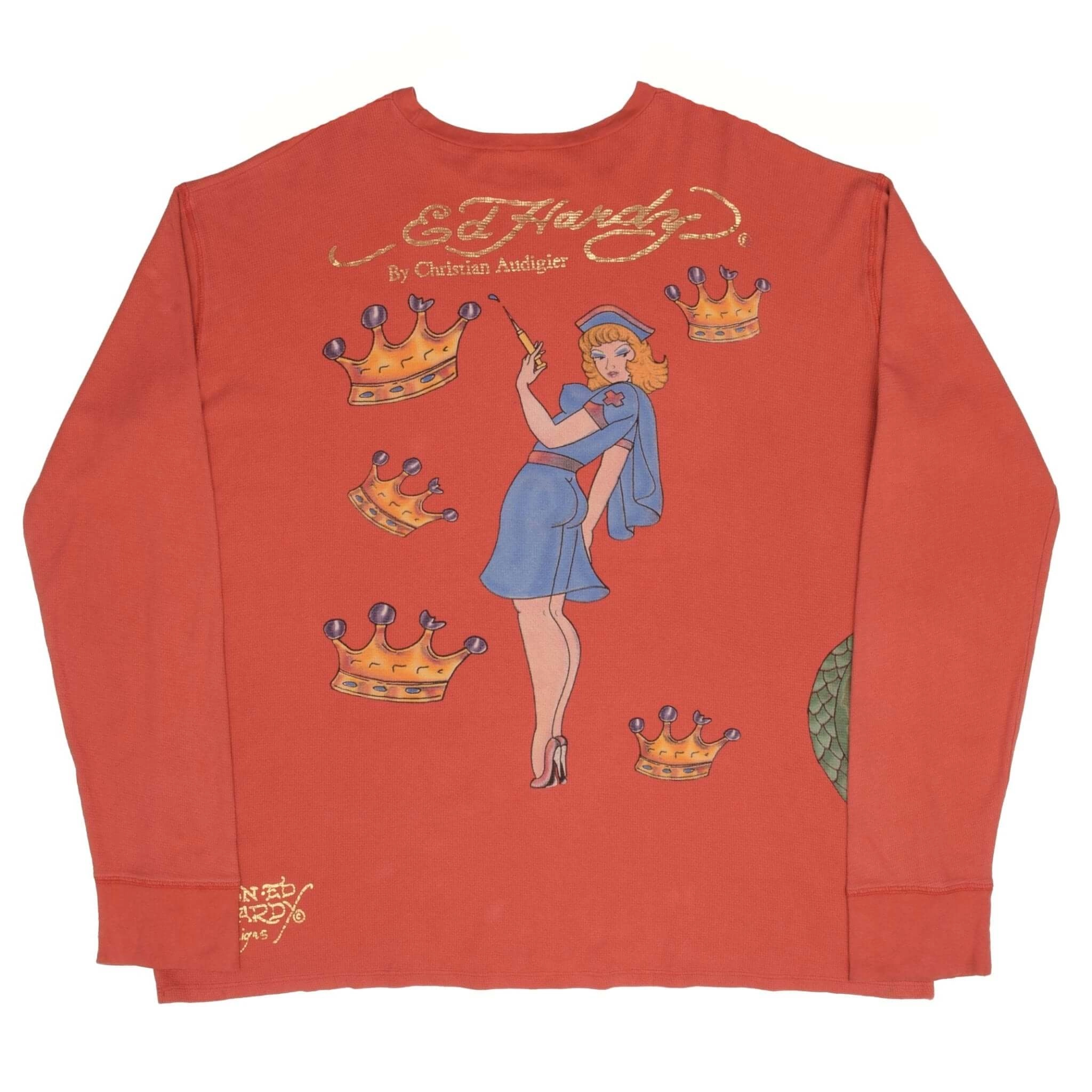 VINTAGE ED HARDY LONG SLEEVE TEE SHIRT 2000S SIZE 3XL