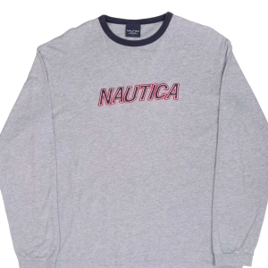 VINTAGE NAUTICA EMBROIDERED GREY LONG SLEEVE TEE SHIRT 2000S LARGE