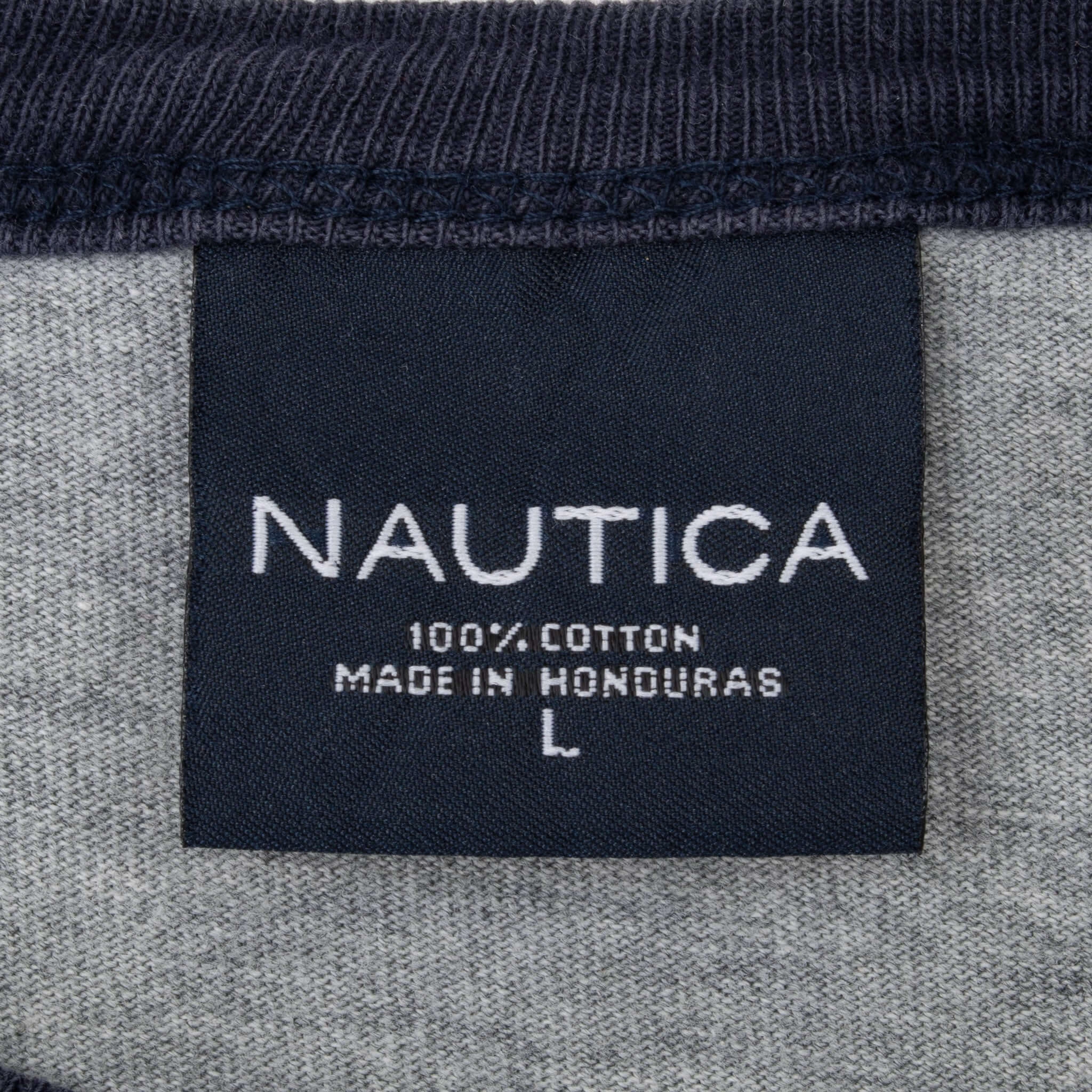 VINTAGE NAUTICA EMBROIDERED GREY LONG SLEEVE TEE SHIRT 2000S LARGE