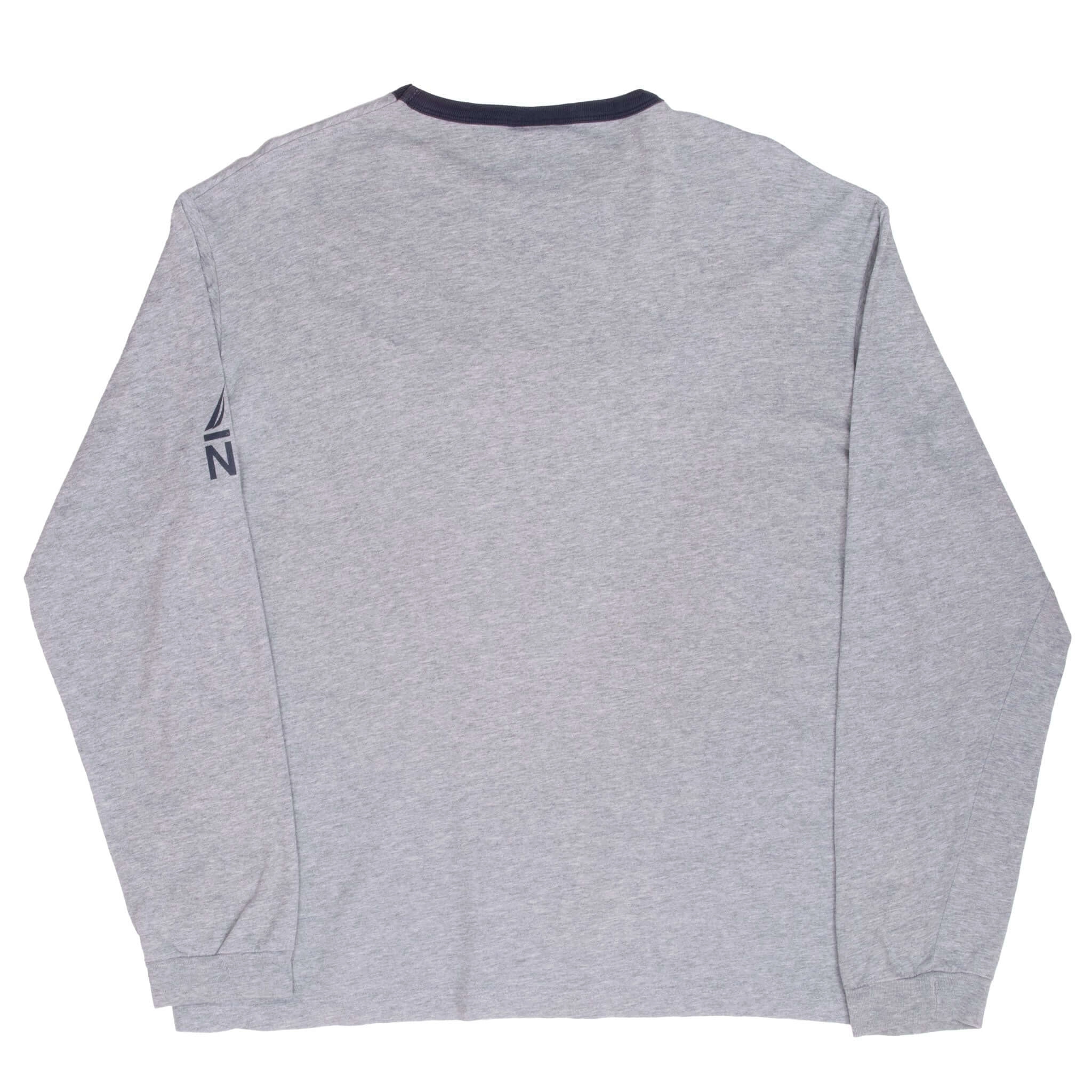 VINTAGE NAUTICA EMBROIDERED GREY LONG SLEEVE TEE SHIRT 2000S LARGE