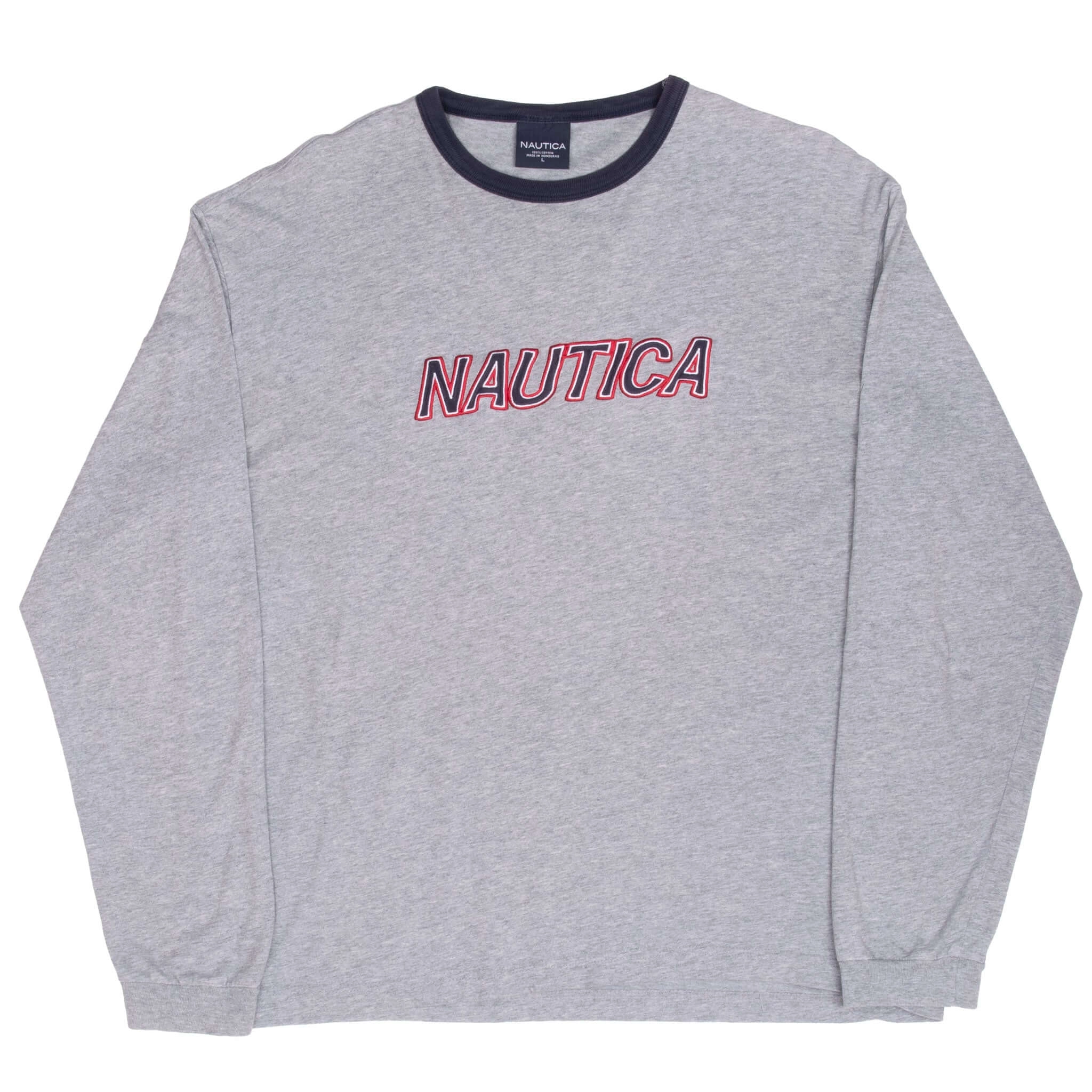 VINTAGE NAUTICA EMBROIDERED GREY LONG SLEEVE TEE SHIRT 2000S LARGE