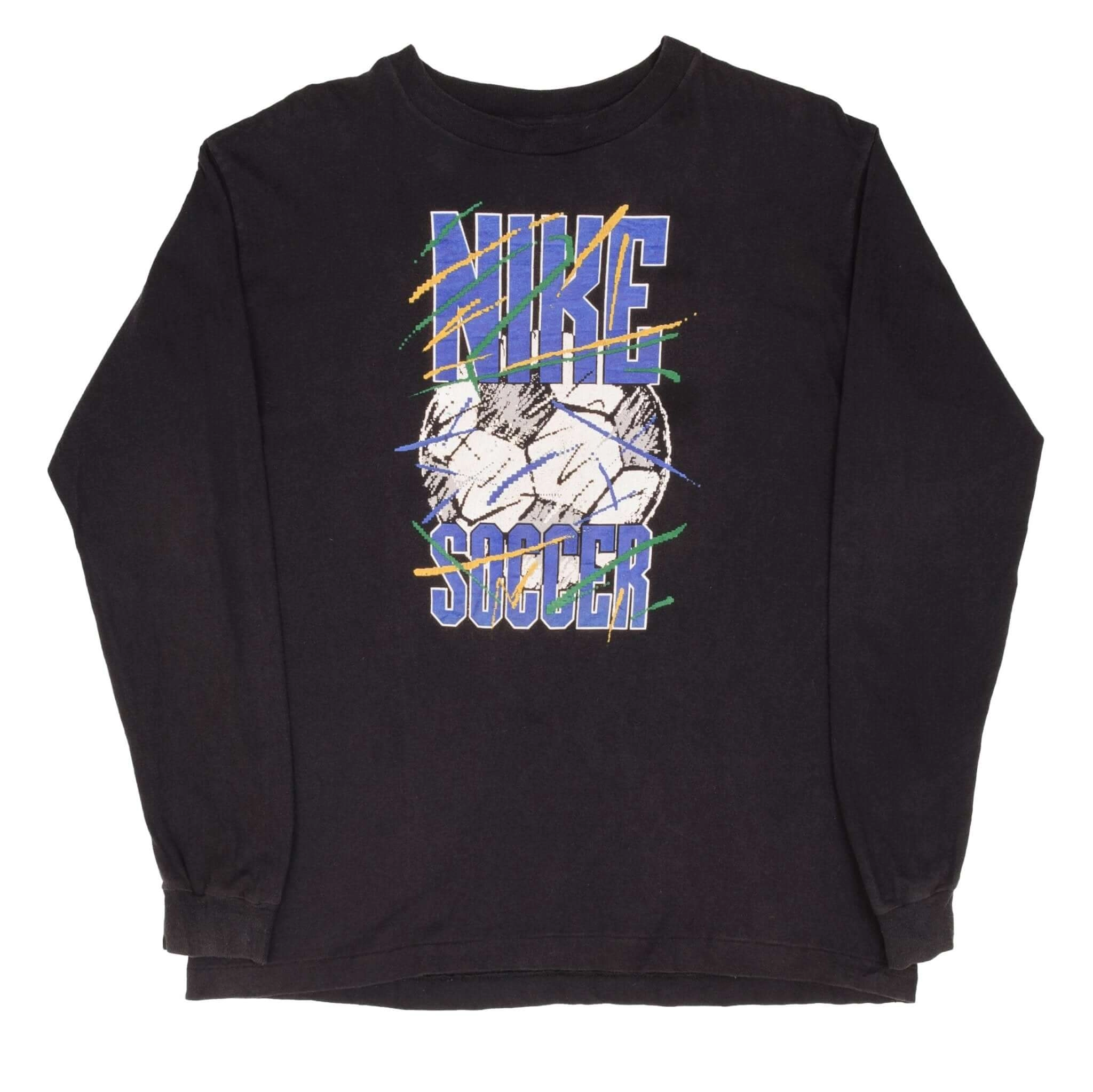 VINTAGE NIKE SOCCER LONG SLEEVE TEE SHIRT LATE 1980S SIZE MEDIUM MADE IN USA