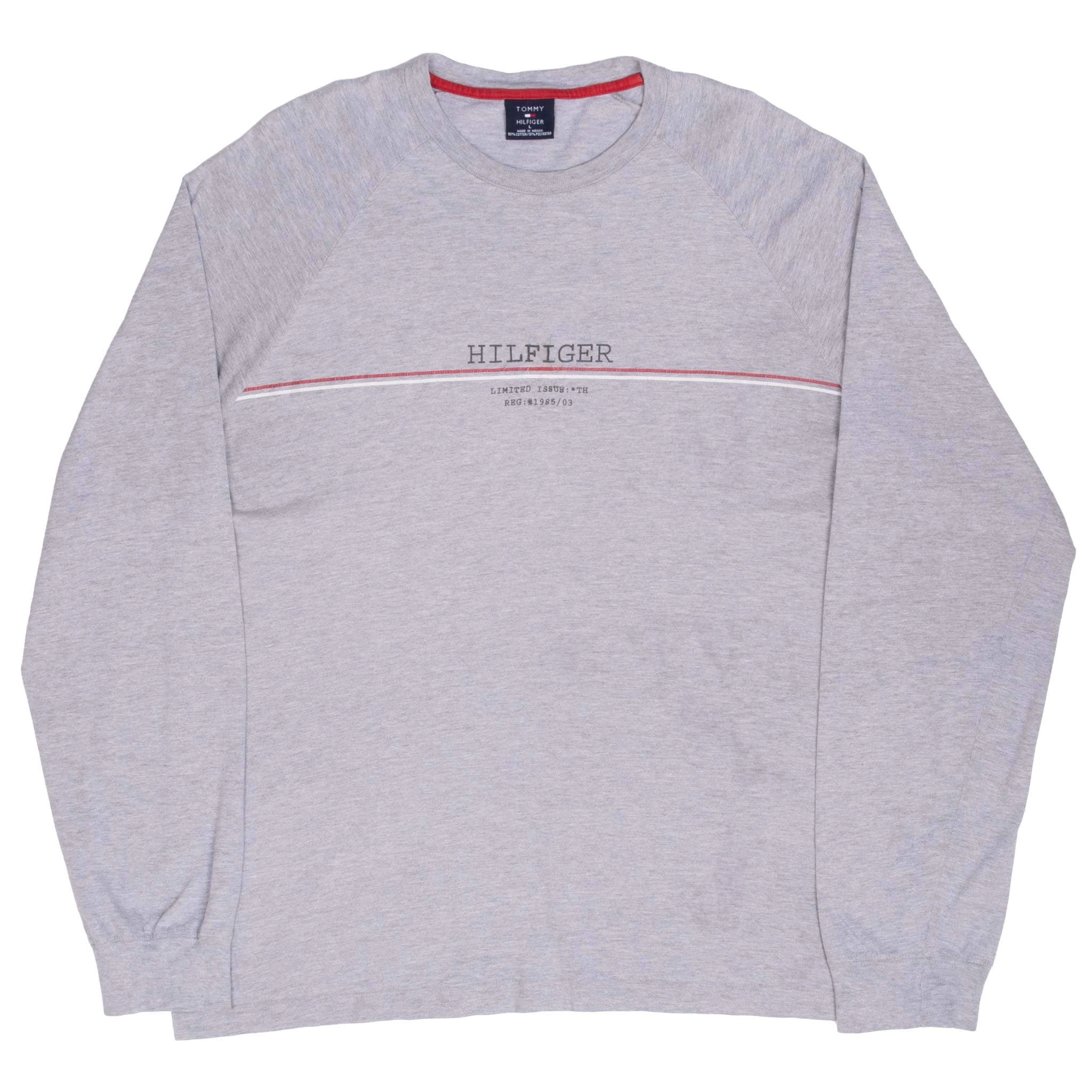 VINTAGE TOMMY HILFIGER SPELLOUT GREY LONG SLEEVE TEE SHIRT 2000S LARGE