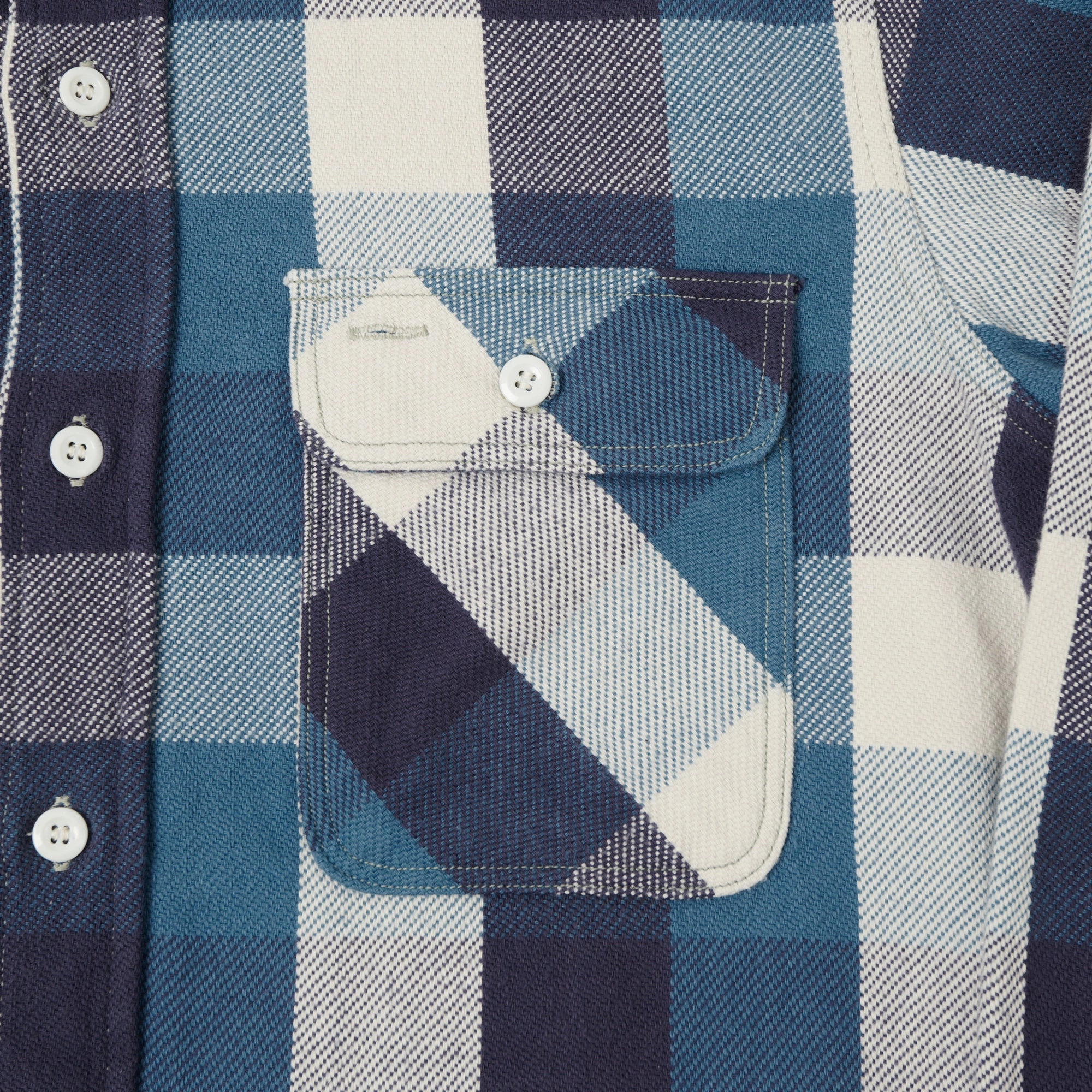 Warehouse 3104 C Pattern Flannel Shirt - Blue Washed