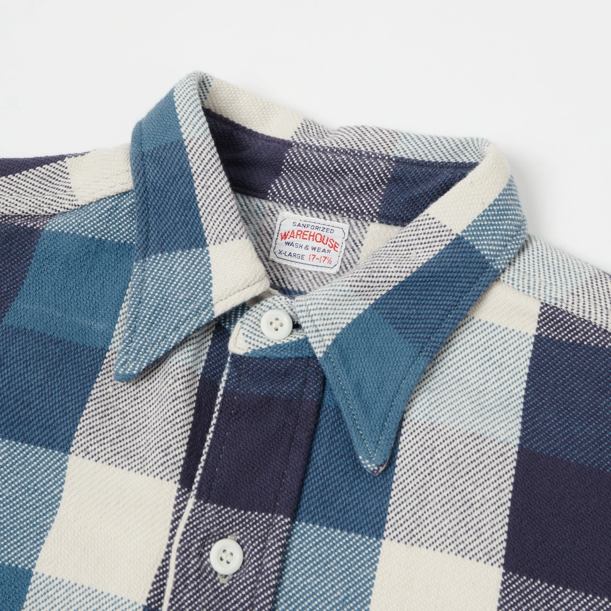 Warehouse 3104 C Pattern Flannel Shirt - Blue Washed