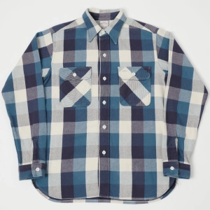 Warehouse 3104 C Pattern Flannel Shirt - Blue Washed